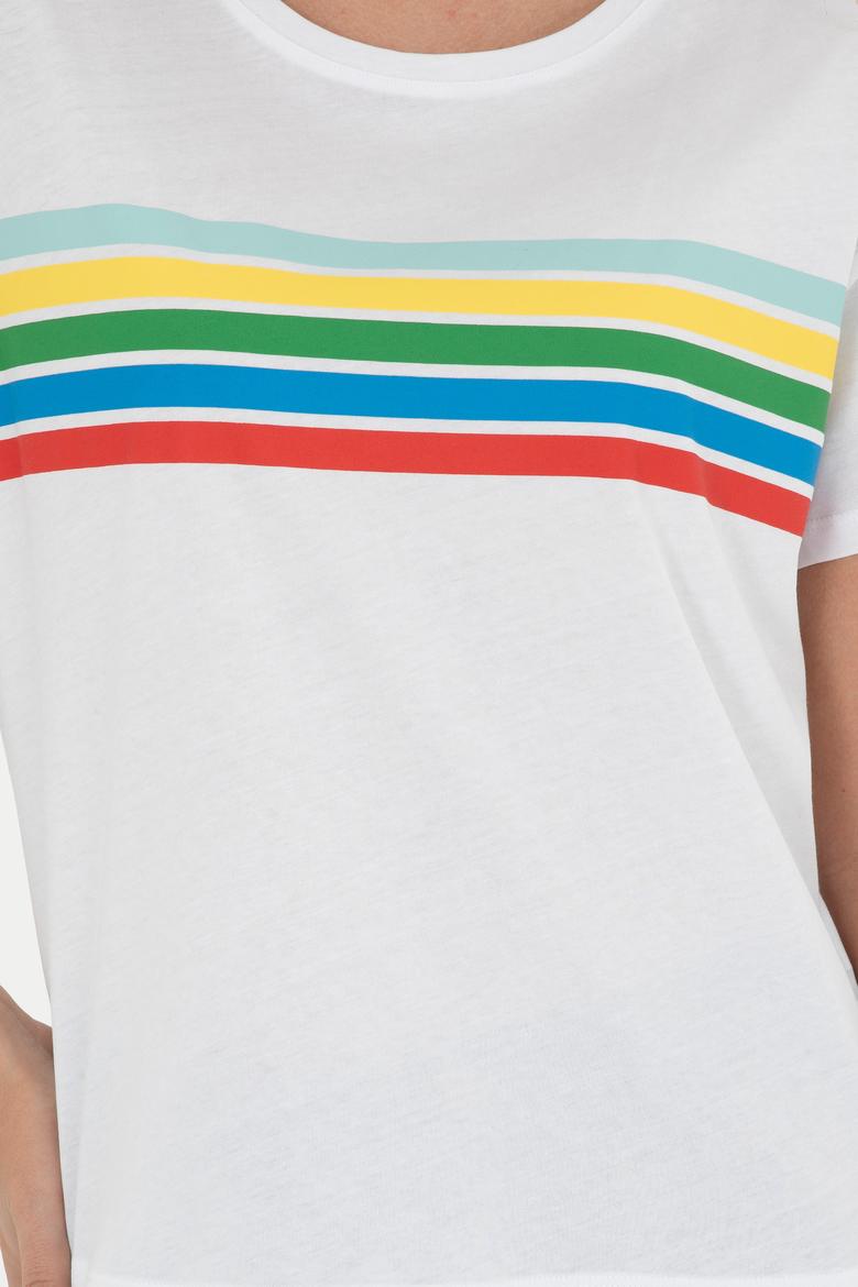 Kadın Beyaz Bisiklet Yaka Tişört - 50286056023