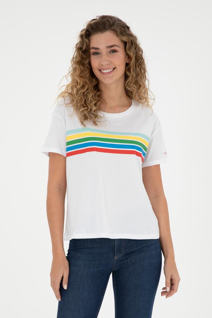 Kadın Beyaz Bisiklet Yaka Tişört