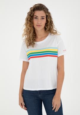 Kadın Beyaz Bisiklet Yaka Tişört - 50286056023