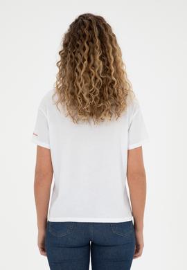 Kadın Beyaz Bisiklet Yaka Tişört - 50286056023