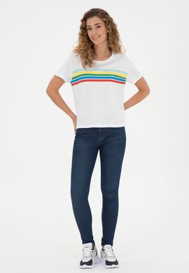 Kadın Beyaz Bisiklet Yaka Tişört - 50286056023