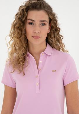 Kadın Pembe Polo Yaka Örme Elbise - 50285859025