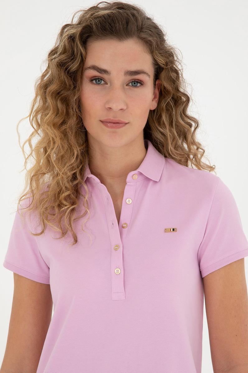 Kadın Pembe Polo Yaka Örme Elbise