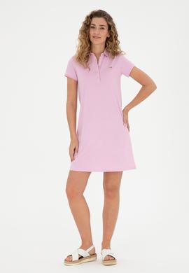 Kadın Pembe Polo Yaka Örme Elbise - 50285859025