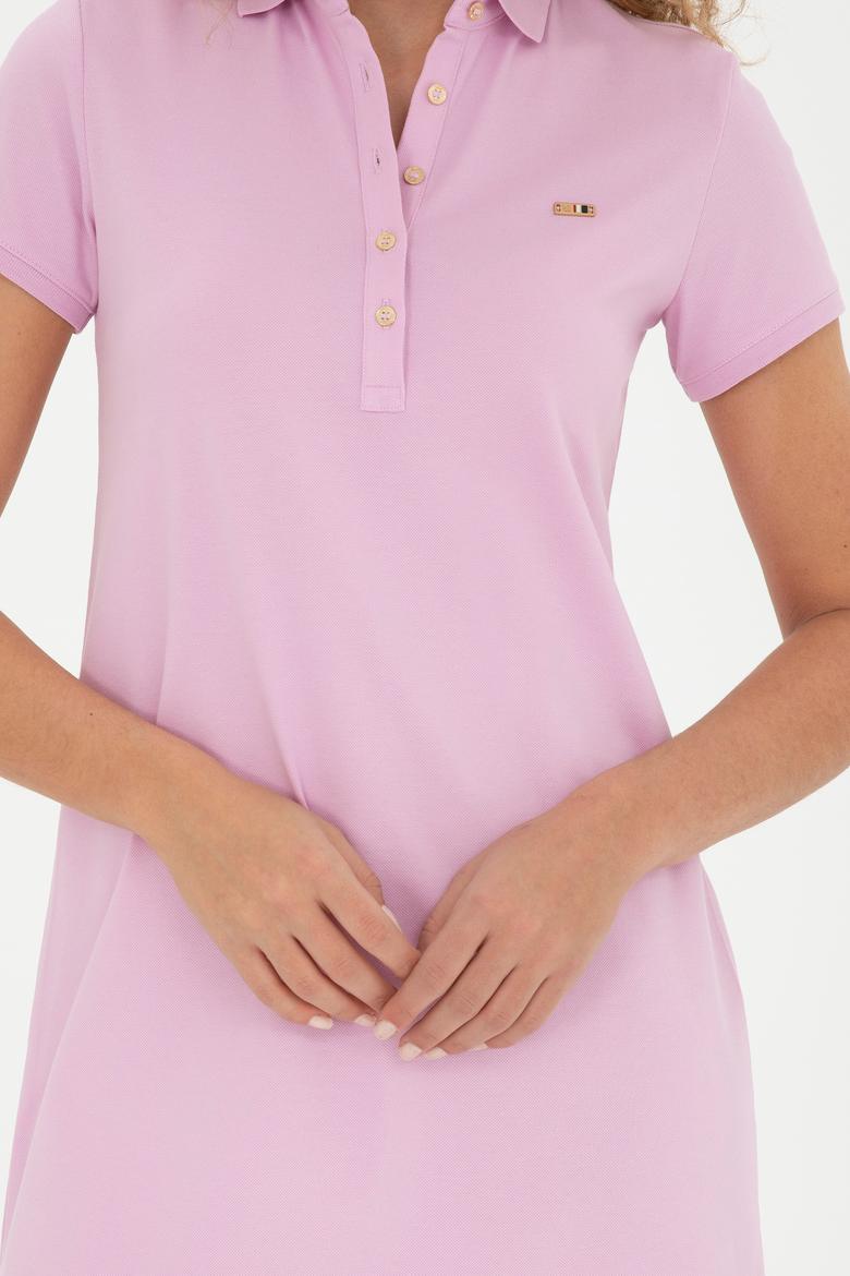 Kadın Pembe Polo Yaka Örme Elbise - 50285859025