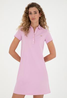 Kadın Pembe Polo Yaka Örme Elbise - 50285859025