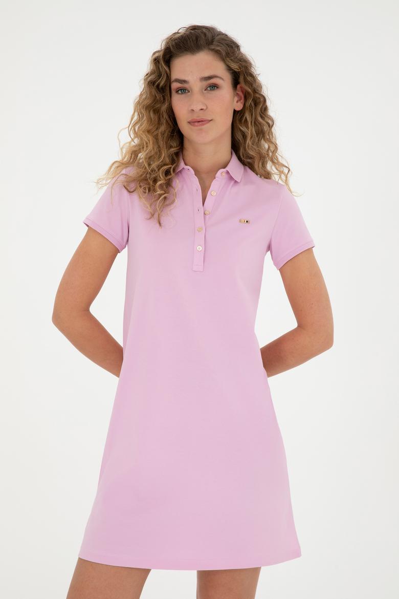 Kadın Pembe Polo Yaka Örme Elbise - 50285859025