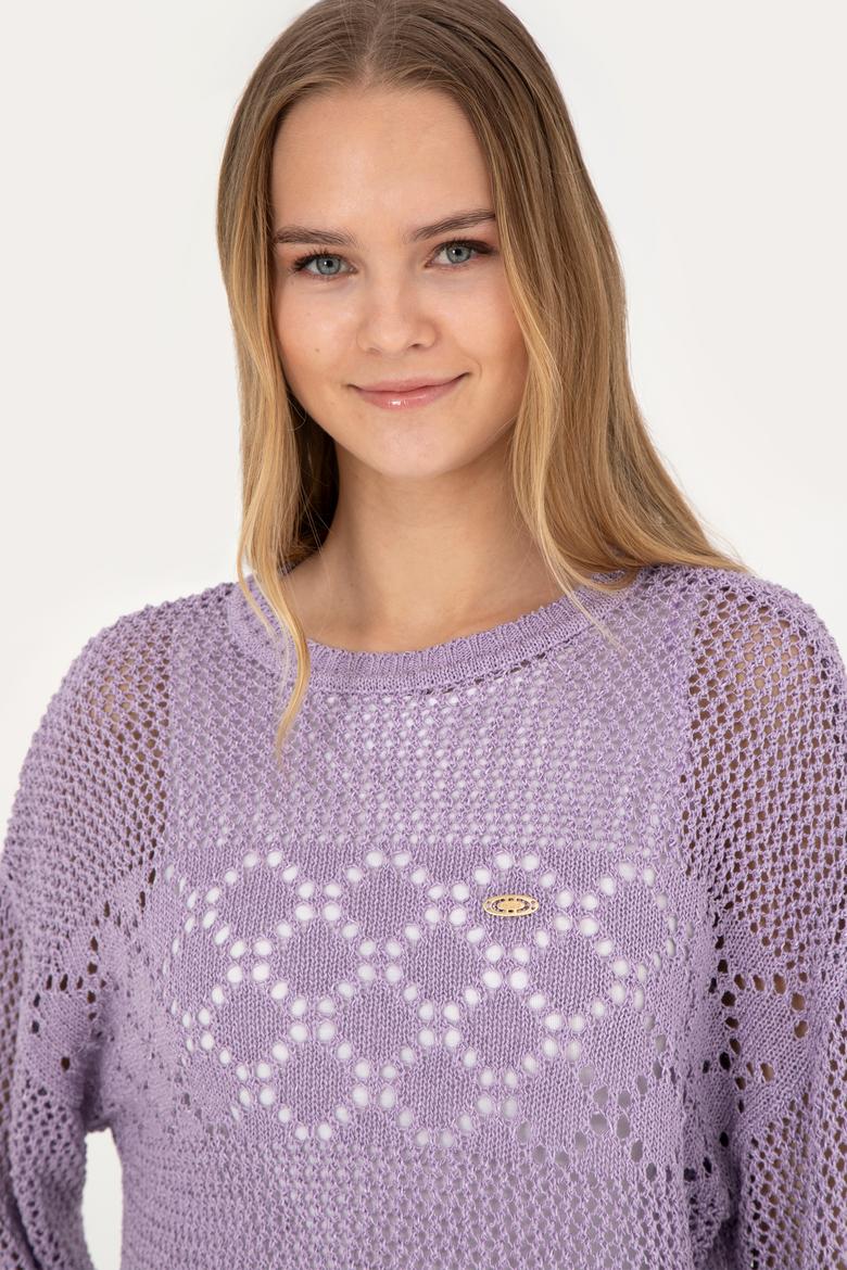 Kadın Lila Bisiklet Yaka Kazak