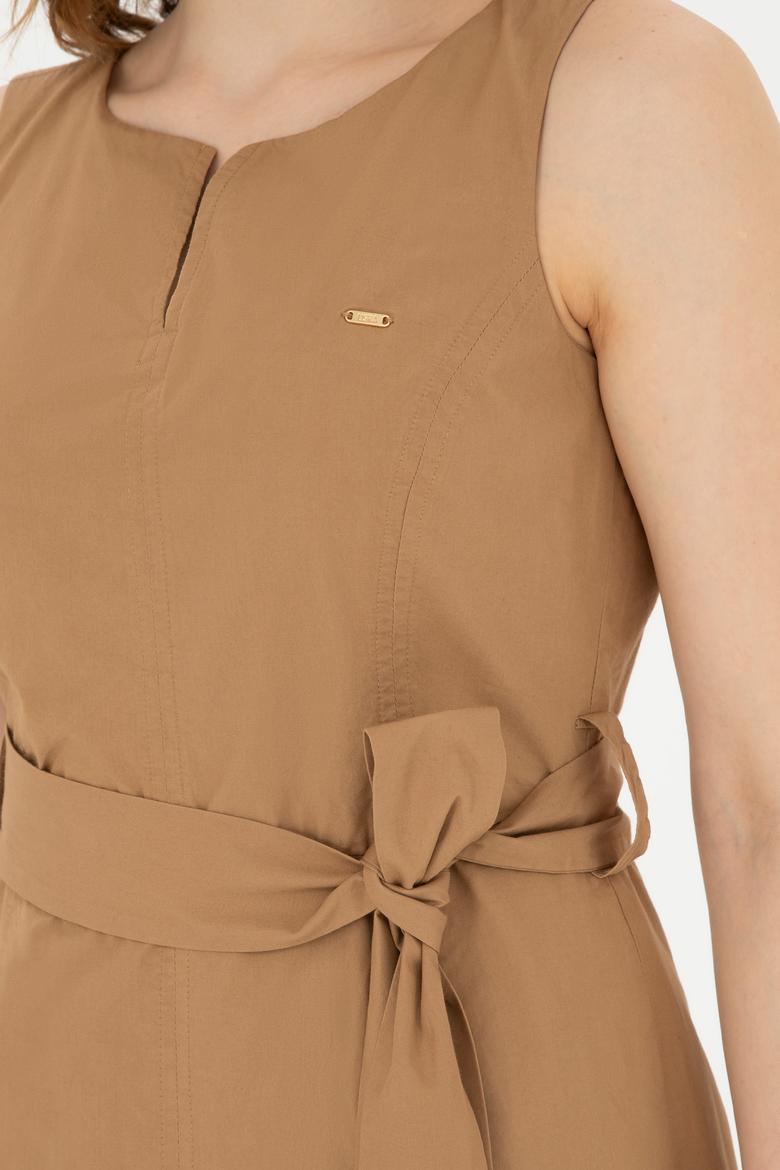 Kadın Kum Bisiklet Yaka Kolsuz Dokuma Elbise - 50280568007