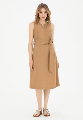 Kadın Kum Bisiklet Yaka Kolsuz Dokuma Elbise - 50280568007