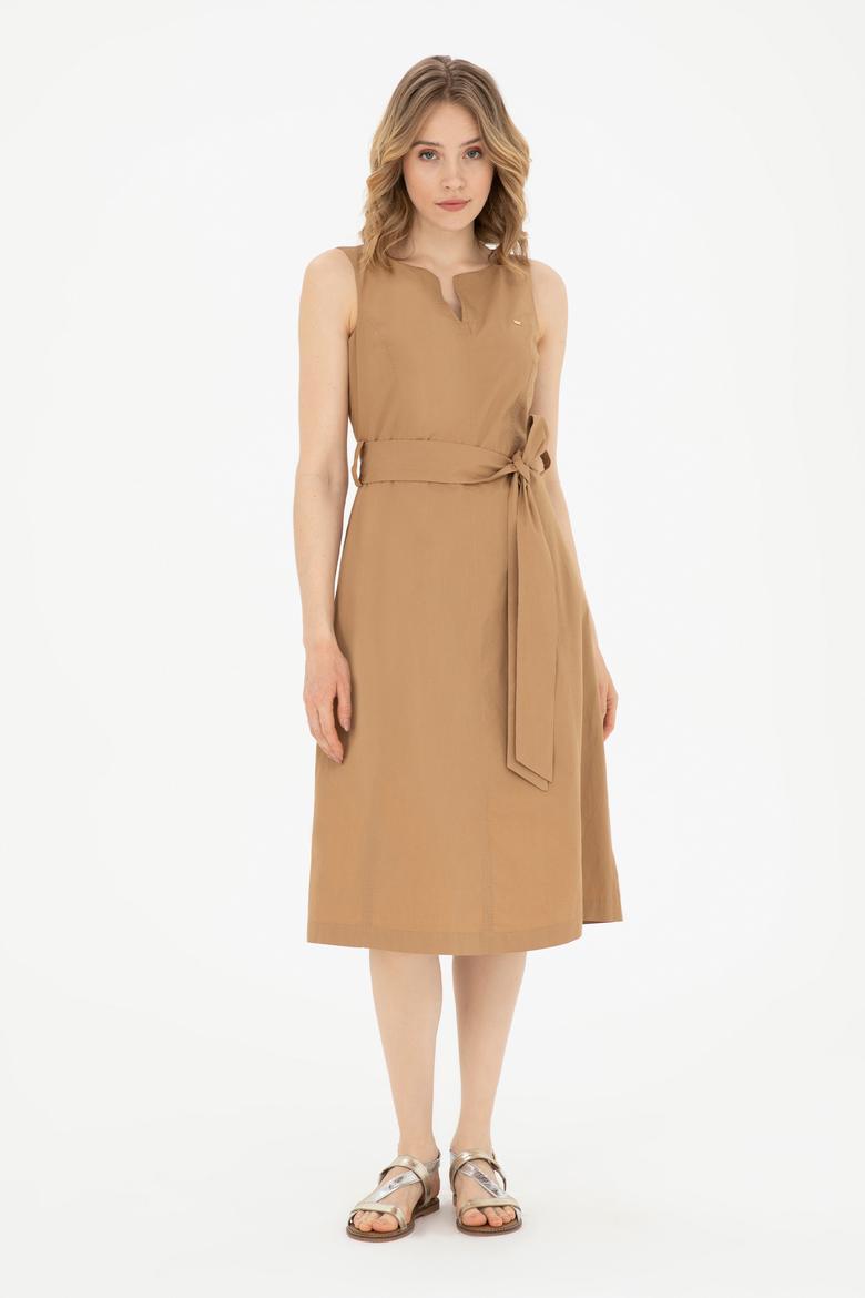 Kadın Kum Bisiklet Yaka Kolsuz Dokuma Elbise - 50280568007