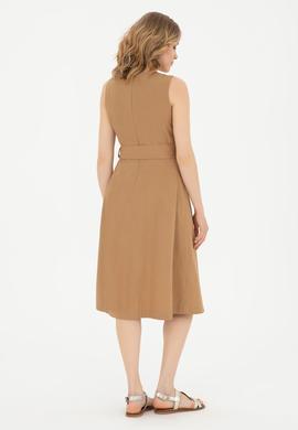 Kadın Kum Bisiklet Yaka Kolsuz Dokuma Elbise - 50280568007