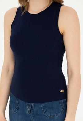 Kadın Lacivert Bisiklet Yaka Kolsuz Basic Tişört - 50280072021