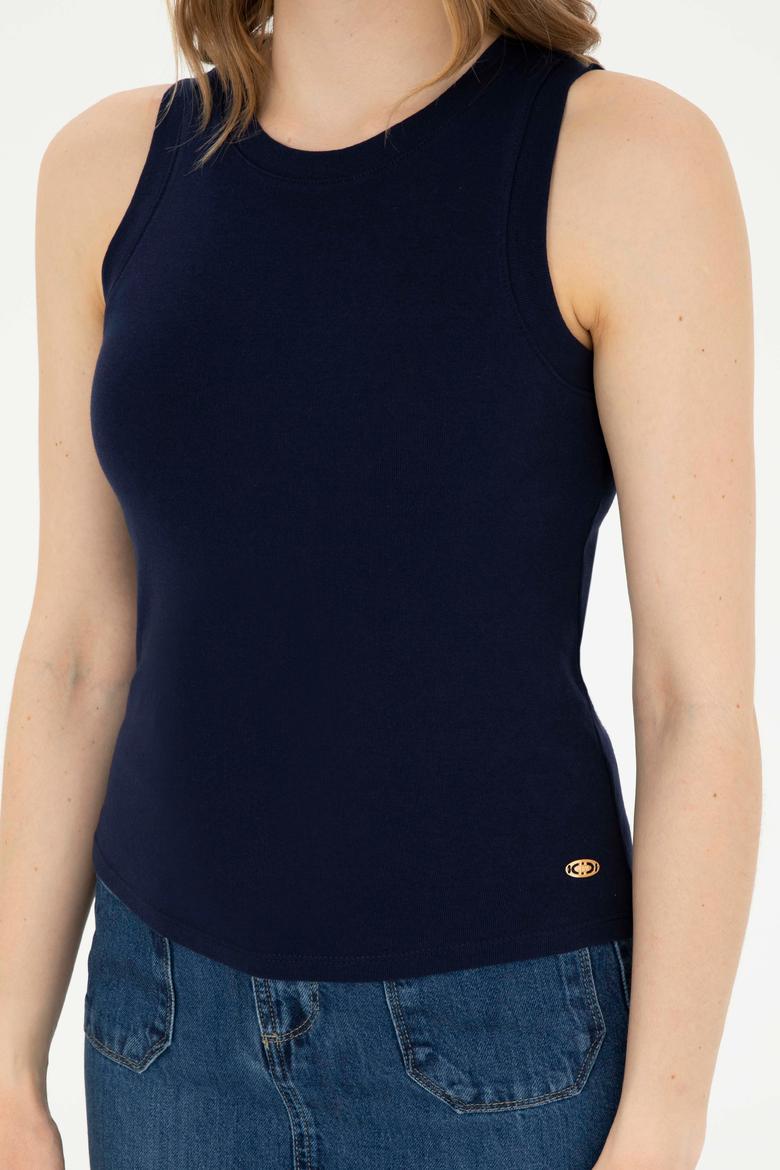 Kadın Lacivert Bisiklet Yaka Kolsuz Basic Tişört - 50280072021