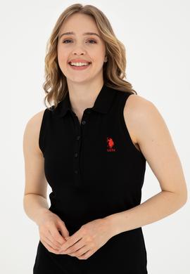 Kadın Siyah Polo Yaka Örme Elbise - 50285857006