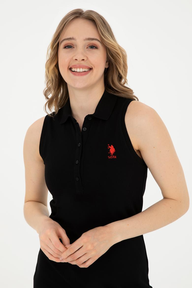 Kadın Siyah Polo Yaka Örme Elbise - 50285857006