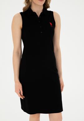 Kadın Siyah Polo Yaka Örme Elbise - 50285857006