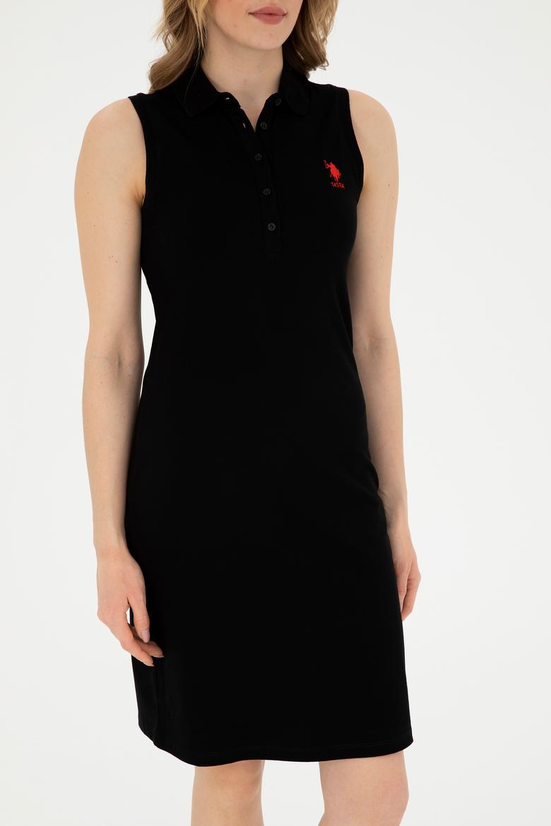 Kadın Siyah Polo Yaka Örme Elbise - 50285857006