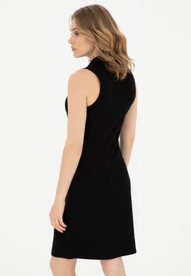 Kadın Siyah Polo Yaka Örme Elbise - 50285857006