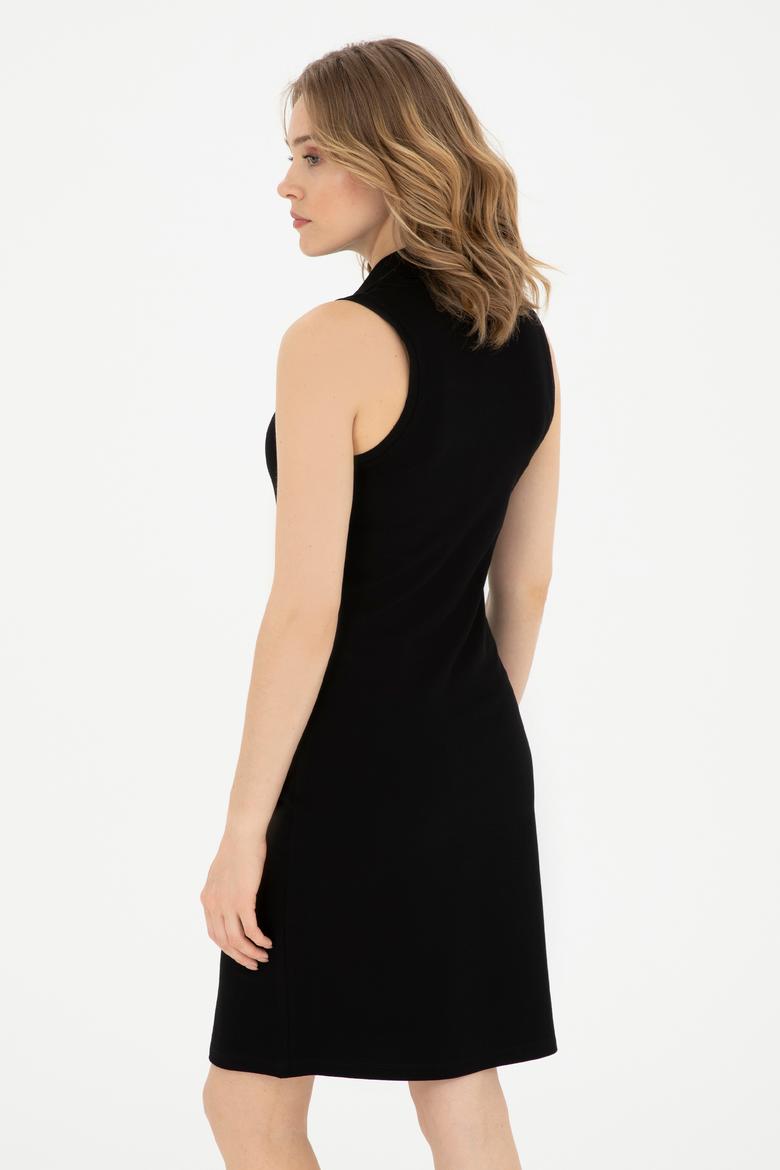 Kadın Siyah Polo Yaka Örme Elbise - 50285857006