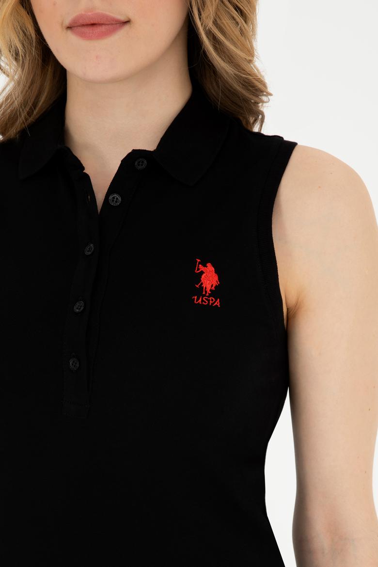 Kadın Siyah Polo Yaka Örme Elbise - 50285857006