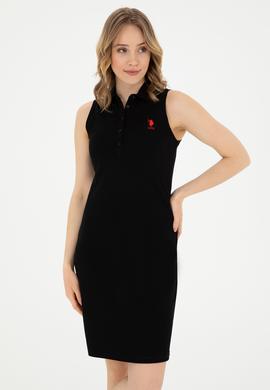 Kadın Siyah Polo Yaka Örme Elbise - 50285857006