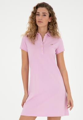 Kadın Pembe Polo Yaka Örme Elbise - 50285859025