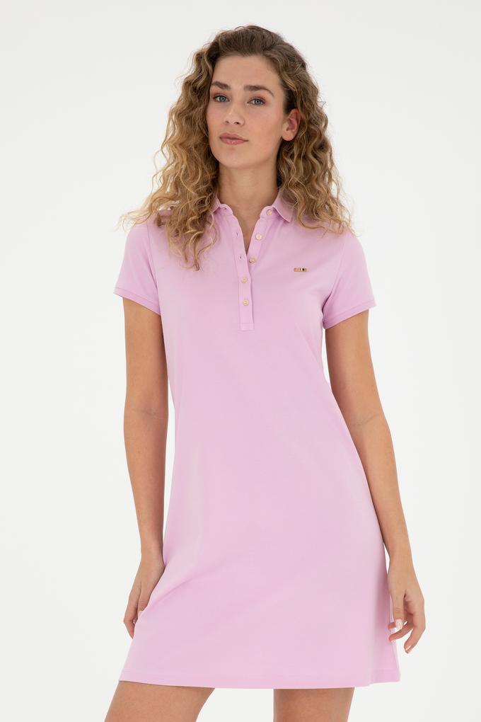 Kadın Pembe Polo Yaka Örme Elbise
