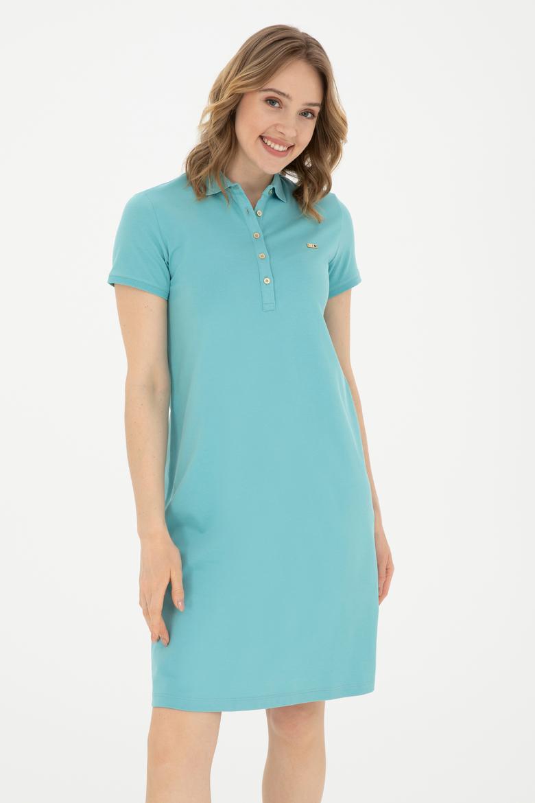 Kadın Mint Polo Yaka Örme Elbise