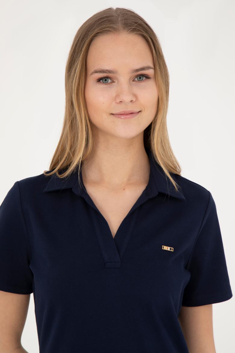 Kadın Lacivert Polo Yaka Örme Elbise - 50285872013