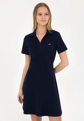 Kadın Lacivert Polo Yaka Örme Elbise - 50285872013