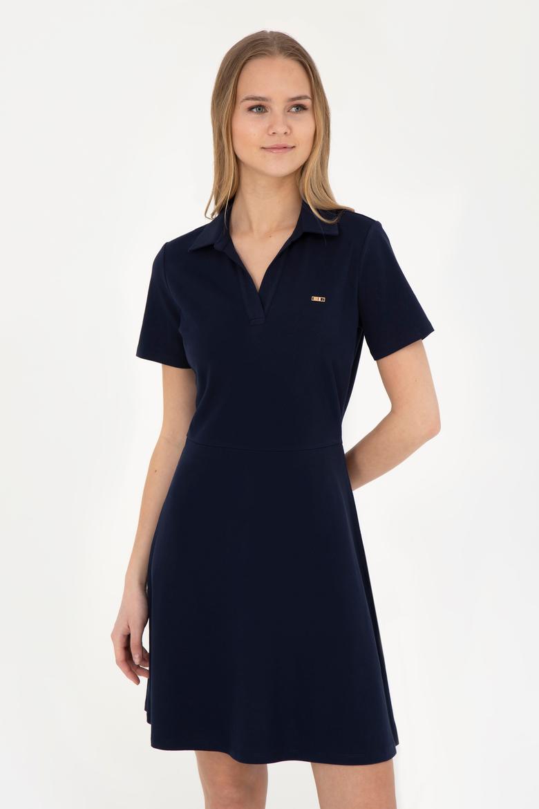 Kadın Lacivert Polo Yaka Örme Elbise - 50285872013