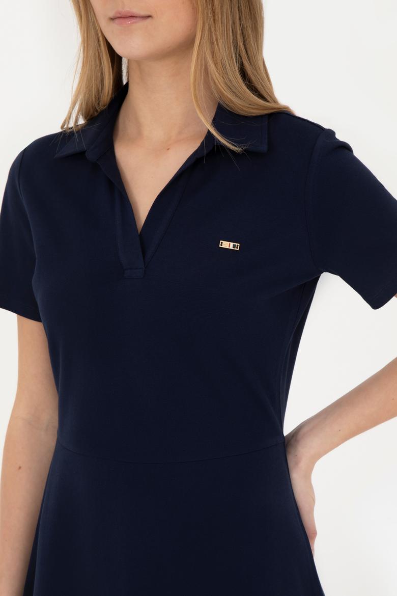 Kadın Lacivert Polo Yaka Örme Elbise - 50285872013