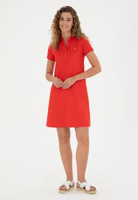 Kadın Kırmızı Polo Yaka Örme Elbise - 50285859040