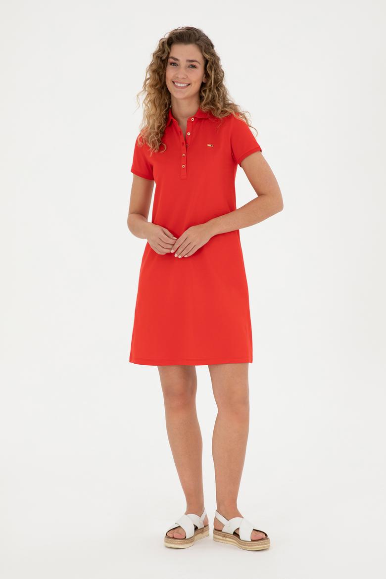 Kadın Kırmızı Polo Yaka Örme Elbise - 50285859040