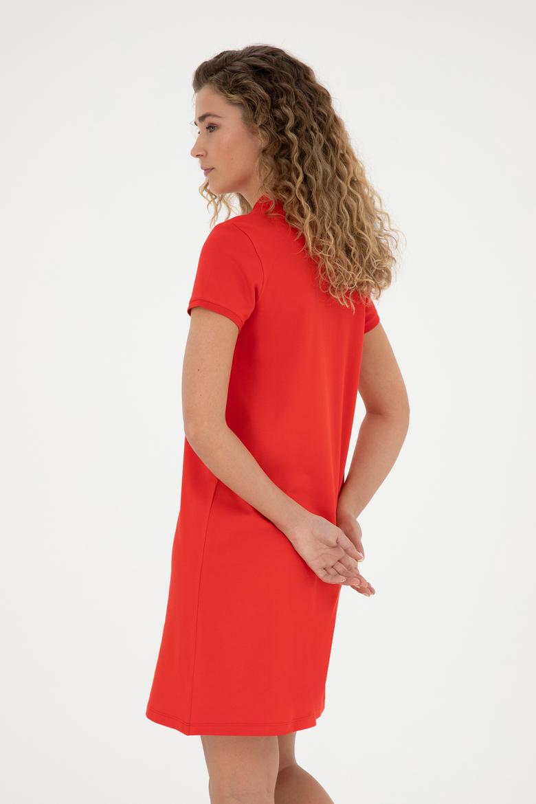 Kadın Kırmızı Polo Yaka Örme Elbise - 50285859040