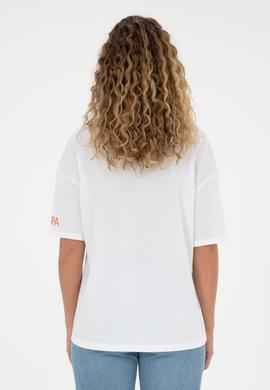 Kadın Beyaz Oversize Bisiklet Yaka Tişört - 50286107009