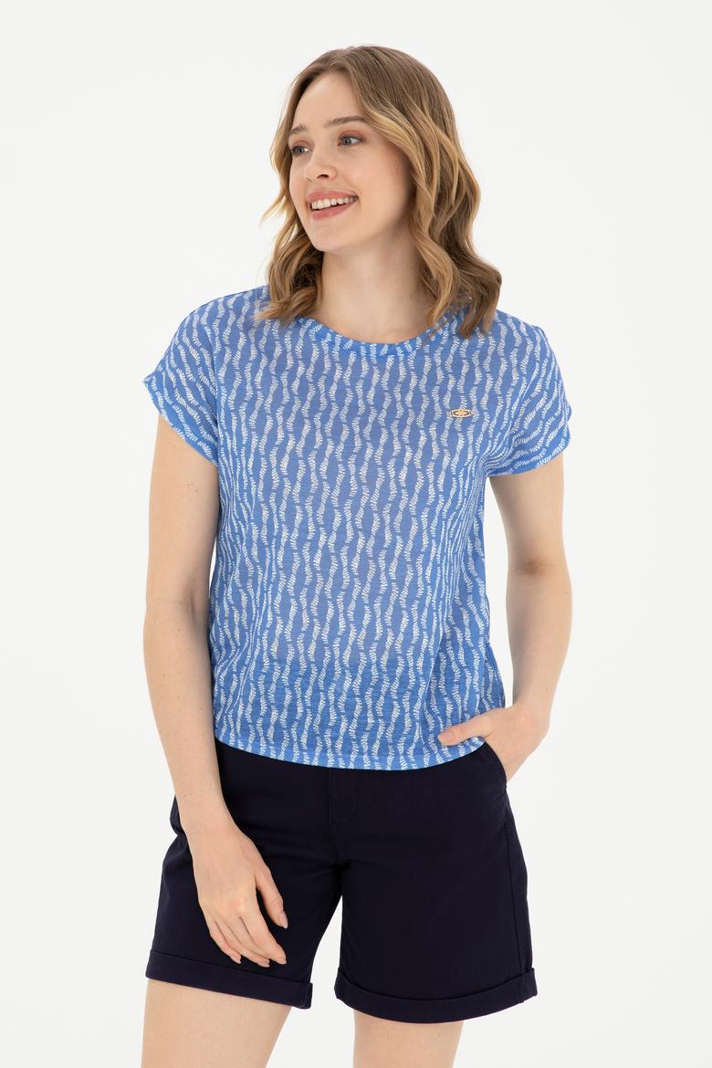 Kadın Koyu Mavi Bisiklet Yaka Tişört