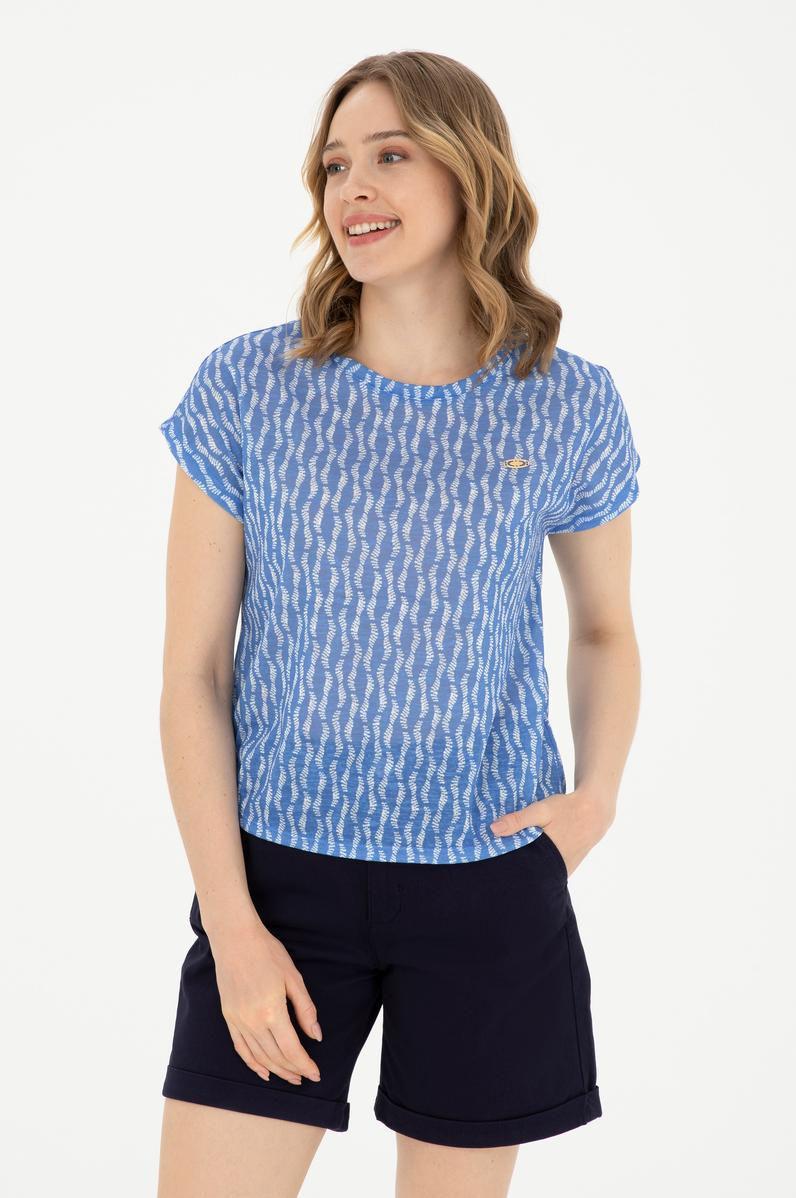 Kadın Koyu Mavi Bisiklet Yaka Tişört