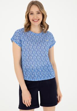 Kadın Koyu Mavi Bisiklet Yaka Tişört - 50281790014