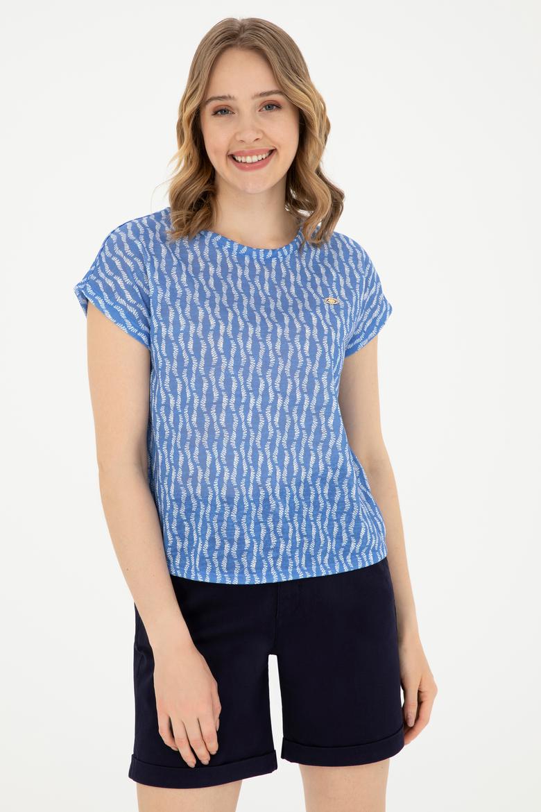 Kadın Koyu Mavi Bisiklet Yaka Tişört - 50281790014