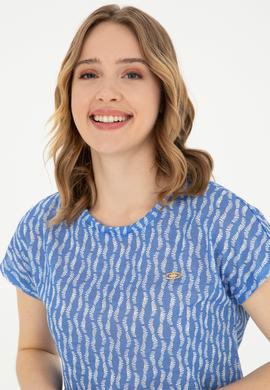 Kadın Koyu Mavi Bisiklet Yaka Tişört - 50281790014