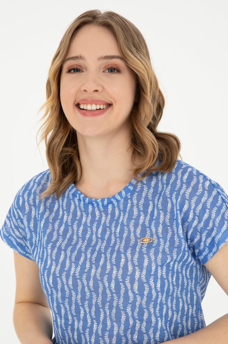 Kadın Koyu Mavi Bisiklet Yaka Tişört