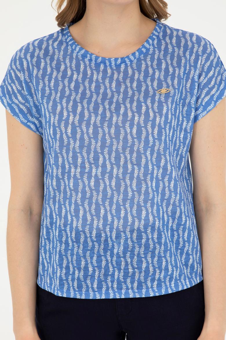 Kadın Koyu Mavi Bisiklet Yaka Tişört - 50281790014