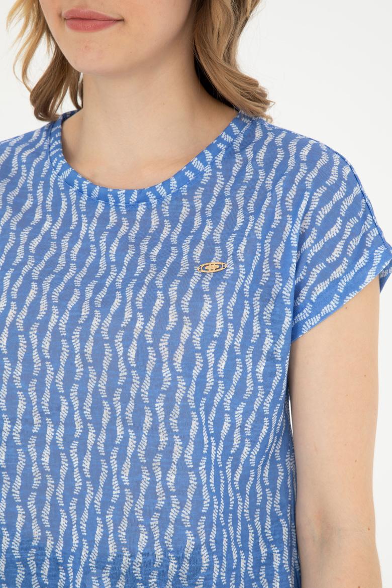 Kadın Koyu Mavi Bisiklet Yaka Tişört - 50281790014