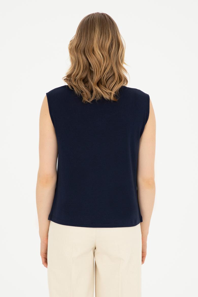 Kadın Lacivert Bisiklet Yaka Tişört - 50281791006