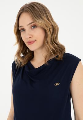 Kadın Lacivert Bisiklet Yaka Tişört - 50281791006