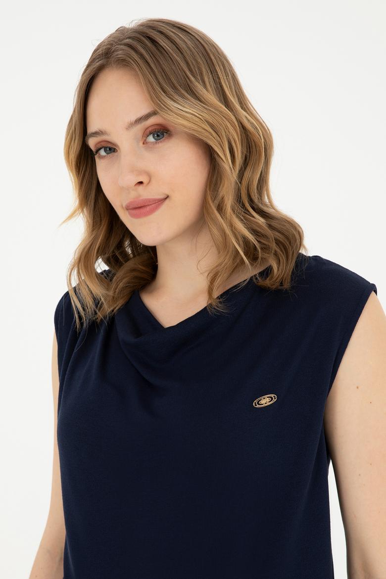 Kadın Lacivert Bisiklet Yaka Tişört - 50281791006