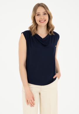 Kadın Lacivert Bisiklet Yaka Tişört - 50281791006