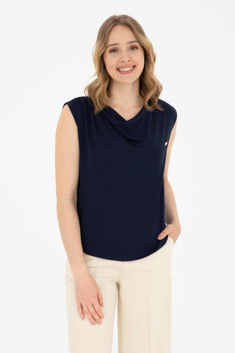 Kadın Lacivert Bisiklet Yaka Tişört - 50281791006